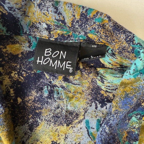 Vintage Mens Bon Homme Vibrant Button Up Camp Hawaiian Fun Print, size L - Picture 3 of 5